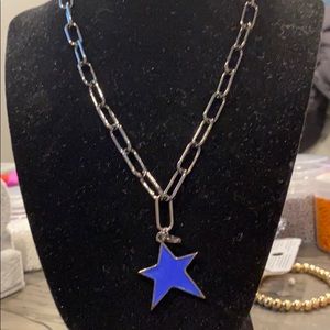 Gunmetal paper clip necklace with blue star